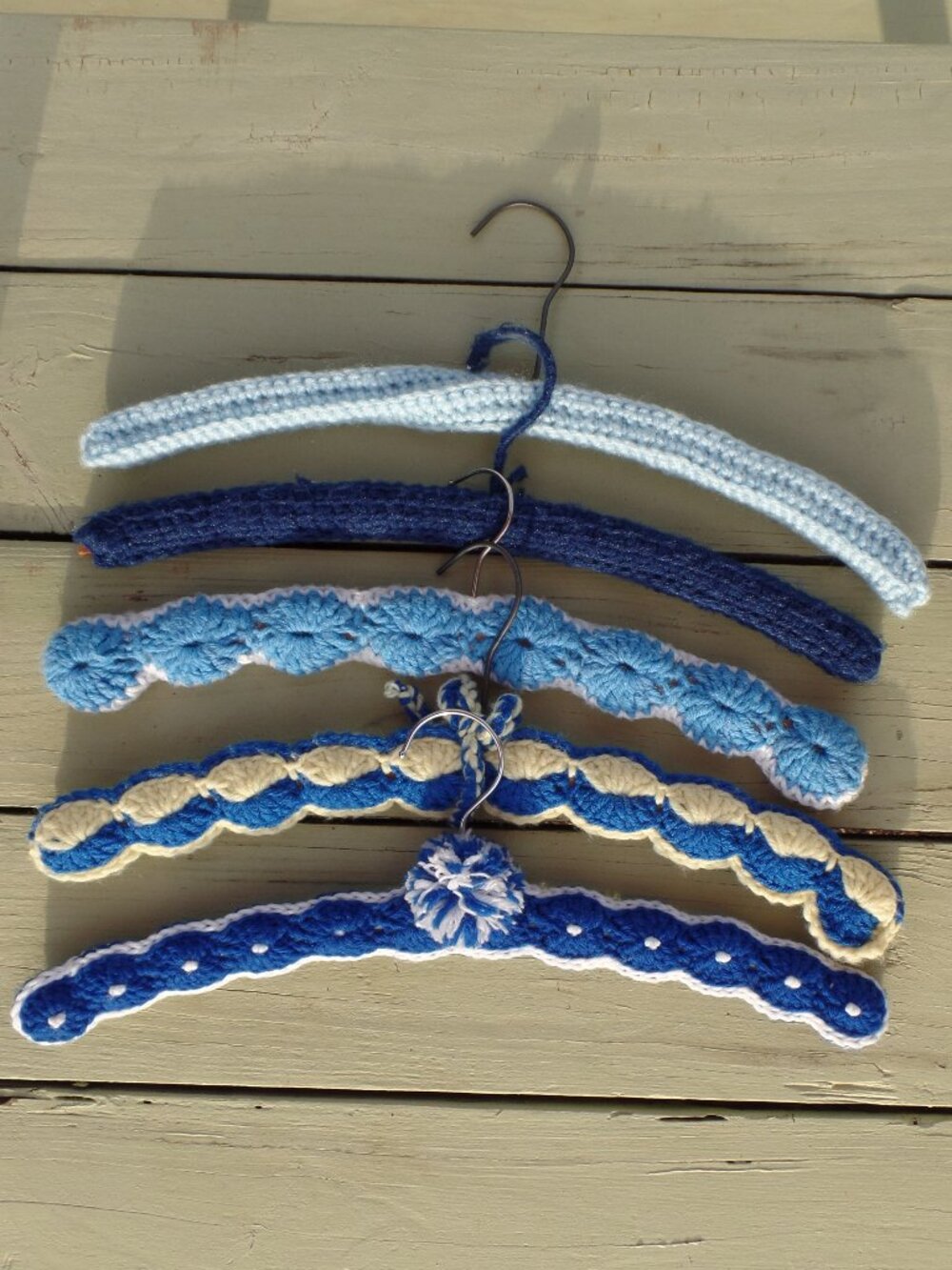 Vintage Hand Crocheted Hangers SET of 5 BLUES